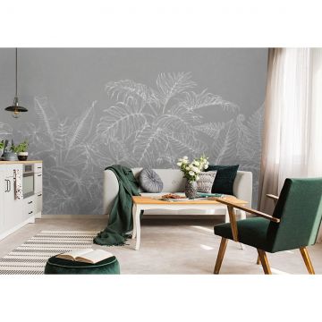 Обои виниловые на флизелине Design Studio 3D (Дизайн Студио 3Д) Line Style Золотистые тропики в сером исполнении Канвас (LST-033)