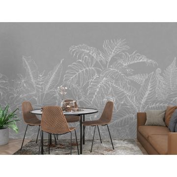 Обои виниловые на флизелине Design Studio 3D (Дизайн Студио 3Д) Line Style Золотистые тропики в сером исполнении Бесшовная Фреска Гранд (LST-033)