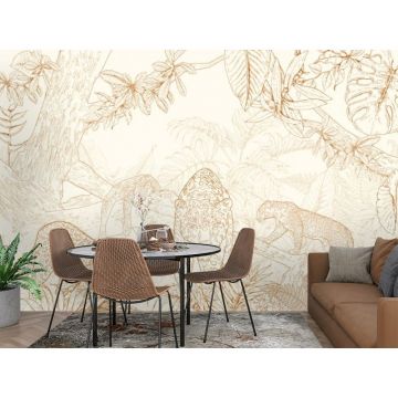 Обои виниловые на флизелине Design Studio 3D (Дизайн Студио 3Д) Line Style Золотые леопарды в листве Бесшовная Фреска Гранд (LST-036)