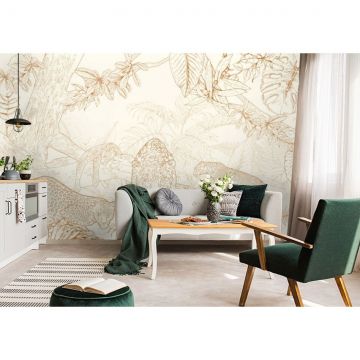 Обои виниловые на флизелине Design Studio 3D (Дизайн Студио 3Д) Line Style Золотые леопарды в листве Бесшовная Фреска Гранд (LST-036)