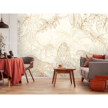 Обои виниловые на флизелине Design Studio 3D (Дизайн Студио 3Д) Line Style Золотые леопарды в листве Бесшовная Фреска Classic (LST-036)