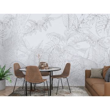 Обои виниловые на флизелине Design Studio 3D (Дизайн Студио 3Д) Line Style Серебряные леопарды в листве Акварель (LST-037)