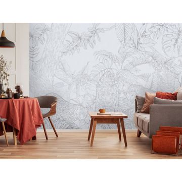 Обои виниловые на флизелине Design Studio 3D (Дизайн Студио 3Д) Line Style Серебряные леопарды в листве Бесшовная Фреска Гранд (LST-037)