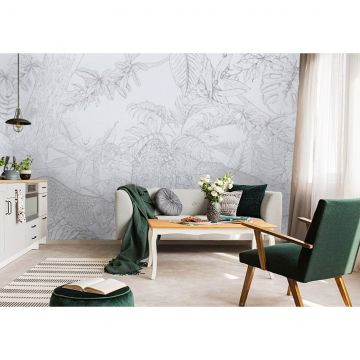 Обои виниловые на флизелине Design Studio 3D (Дизайн Студио 3Д) Line Style Серебряные леопарды в листве Бесшовная Фреска Гранд (LST-037)