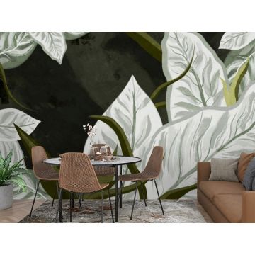 Обои виниловые на флизелине Design Studio 3D (Дизайн Студио 3Д) Avangard Светло зеленые крупные листья Канвас (AVG-009)