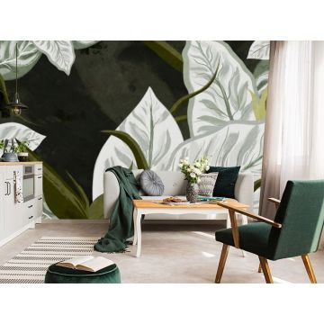 Обои виниловые на флизелине Design Studio 3D (Дизайн Студио 3Д) Avangard Светло зеленые крупные листья Канвас (AVG-009)