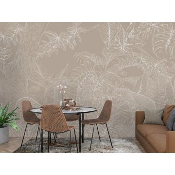 Обои виниловые на флизелине Design Studio 3D (Дизайн Студио 3Д) Line Style Леопарды в листве из белого золота Песок (LST-038)