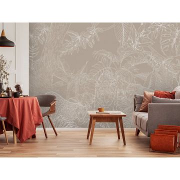 Обои виниловые на флизелине Design Studio 3D (Дизайн Студио 3Д) Line Style Леопарды в листве из белого золота Акварель (LST-038)