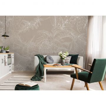 Обои виниловые на флизелине Design Studio 3D (Дизайн Студио 3Д) Line Style Леопарды в листве из белого золота Бесшовная Фреска Ultra (LST-038)