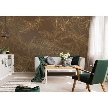 Обои виниловые на флизелине Design Studio 3D (Дизайн Студио 3Д) Line Style Золотые леопарды в листве на коричневом Акварель (LST-039)