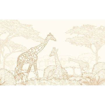 Обои виниловые на флизелине Design Studio 3D (Дизайн Студио 3Д) Line Style Золотые жирафы в листве Акварель (LST-041)