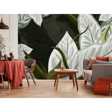 Обои виниловые на флизелине Design Studio 3D (Дизайн Студио 3Д) Avangard Светло зеленые крупные листья Бесшовная Фреска Ultra (AVG-009)