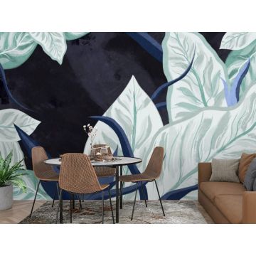 Обои виниловые на флизелине Design Studio 3D (Дизайн Студио 3Д) Avangard Крупные листья в холодных тонах Песок (AVG-010)