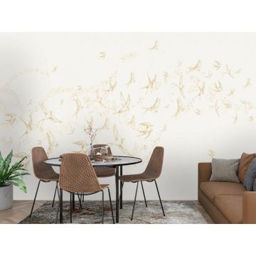 Обои виниловые на флизелине Design Studio 3D (Дизайн Студио 3Д) Line Style Грациозные ласточки в золоте Бесшовная Фреска Гранд (LST-046)