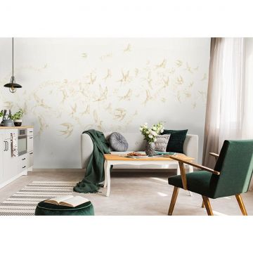 Обои виниловые на флизелине Design Studio 3D (Дизайн Студио 3Д) Line Style Грациозные ласточки в золоте Бесшовная Фреска Гранд (LST-046)