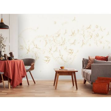 Обои виниловые на флизелине Design Studio 3D (Дизайн Студио 3Д) Line Style Грациозные ласточки в золоте Бесшовная Фреска Ultra (LST-046)
