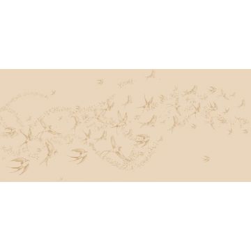 Обои виниловые на флизелине Design Studio 3D (Дизайн Студио 3Д) Line Style Грациозные ласточки в золоте на бежевом Акварель (LST-047)