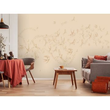 Обои виниловые на флизелине Design Studio 3D (Дизайн Студио 3Д) Line Style Грациозные ласточки в золоте на бежевом Акварель (LST-047)