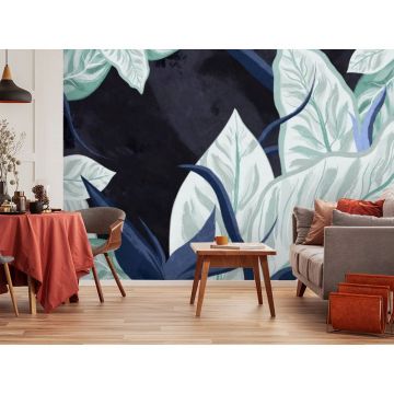 Обои виниловые на флизелине Design Studio 3D (Дизайн Студио 3Д) Avangard Крупные листья в холодных тонах Канвас (AVG-010)
