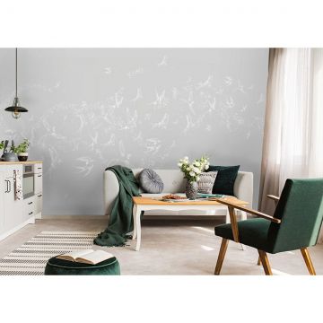 Обои виниловые на флизелине Design Studio 3D (Дизайн Студио 3Д) Line Style Грациозные серебряные ласточки Песок (LST-048)