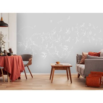 Обои виниловые на флизелине Design Studio 3D (Дизайн Студио 3Д) Line Style Грациозные серебряные ласточки Канвас (LST-048)