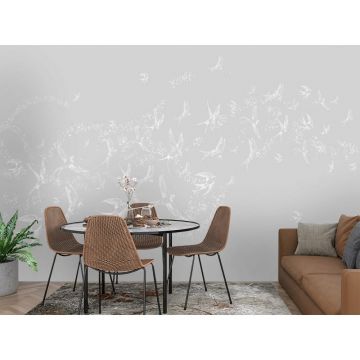 Обои виниловые на флизелине Design Studio 3D (Дизайн Студио 3Д) Line Style Грациозные серебряные ласточки Бесшовная Фреска Гранд (LST-048)