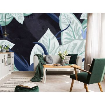 Обои виниловые на флизелине Design Studio 3D (Дизайн Студио 3Д) Avangard Крупные листья в холодных тонах Акварель (AVG-010)