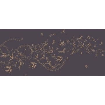 Обои виниловые на флизелине Design Studio 3D (Дизайн Студио 3Д) Line Style Грациозные золотые ласточки на сиреневом Бесшовная Фреска Classic (LST-049)