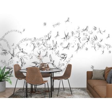 Обои виниловые на флизелине Design Studio 3D (Дизайн Студио 3Д) Line Style Грациозные черно-белые ласточки Канвас (LST-050)