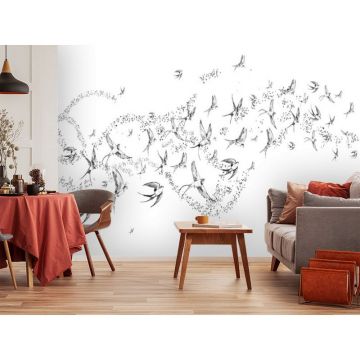 Обои виниловые на флизелине Design Studio 3D (Дизайн Студио 3Д) Line Style Грациозные черно-белые ласточки Бесшовная Фреска Ultra (LST-050)