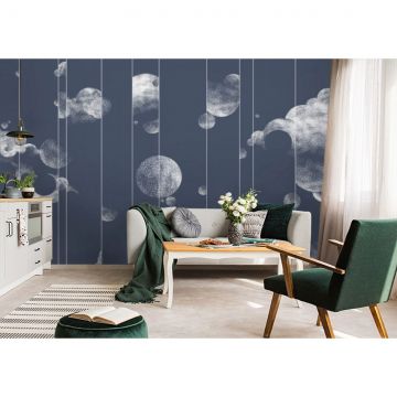 Обои виниловые на флизелине Design Studio 3D (Дизайн Студио 3Д) Line Style Абстрактные серебряные планеты с облаками на синем Песок (LST-052)