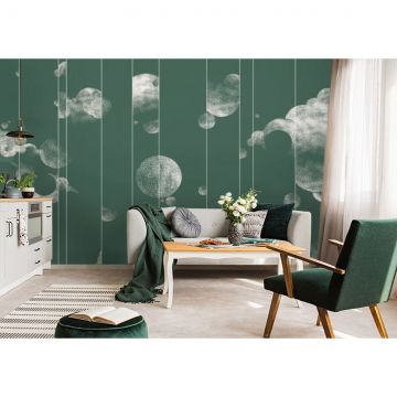 Обои виниловые на флизелине Design Studio 3D (Дизайн Студио 3Д) Line Style Абстрактные серебрянные планеты с облаками Бесшовная Фреска Ultra (LST-053)