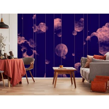 Обои виниловые на флизелине Design Studio 3D (Дизайн Студио 3Д) Line Style Абстрактные бежевые планеты с облаками на сиреневом Песок (LST-054)