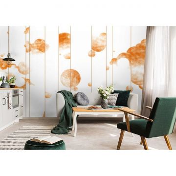 Обои виниловые на флизелине Design Studio 3D (Дизайн Студио 3Д) Line Style Абстрактные золотые планеты с облаками Бесшовная Фреска Classic (LST-055)