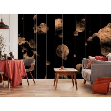 Обои виниловые на флизелине Design Studio 3D (Дизайн Студио 3Д) Line Style Абстрактные золотые планеты с облаками на черном Бесшовная Фреска Ultra (LST-056)