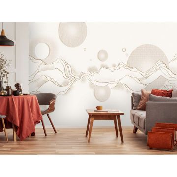 Обои виниловые на флизелине Design Studio 3D (Дизайн Студио 3Д) Line Style Абстрактные горы с планетами Бесшовная Фреска Classic (LST-058)