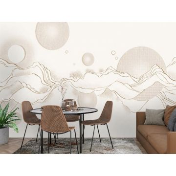 Обои виниловые на флизелине Design Studio 3D (Дизайн Студио 3Д) Line Style Абстрактные горы с планетами Бесшовная Фреска Ultra (LST-058)