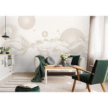 Обои виниловые на флизелине Design Studio 3D (Дизайн Студио 3Д) Line Style Абстрактные горы с планетами Бесшовная Фреска Ultra (LST-058)