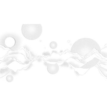 Обои виниловые на флизелине Design Studio 3D (Дизайн Студио 3Д) Line Style Серые абстрактные горы с планетами Бесшовная Фреска Ultra (LST-059)