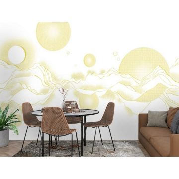 Обои виниловые на флизелине Design Studio 3D (Дизайн Студио 3Д) Line Style Золотые абстрактные горы с планетами Бесшовная Фреска Гранд (LST-060)