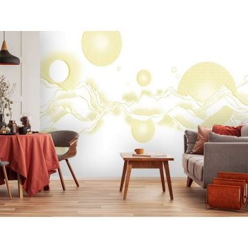 Обои виниловые на флизелине Design Studio 3D (Дизайн Студио 3Д) Line Style Золотые абстрактные горы с планетами Бесшовная Фреска Гранд (LST-060)