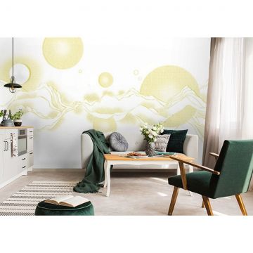 Обои виниловые на флизелине Design Studio 3D (Дизайн Студио 3Д) Line Style Золотые абстрактные горы с планетами Бесшовная Фреска Гранд (LST-060)