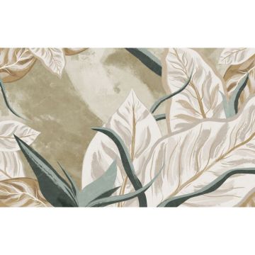 Обои виниловые на флизелине Design Studio 3D (Дизайн Студио 3Д) Avangard Крупные листья с бежевым оттенком Бесшовная Фреска Гранд (AVG-011)
