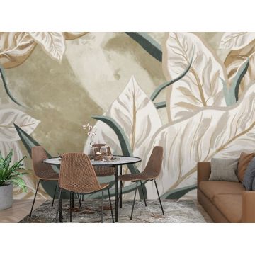 Обои виниловые на флизелине Design Studio 3D (Дизайн Студио 3Д) Avangard Крупные листья с бежевым оттенком Бесшовная Фреска Classic (AVG-011)