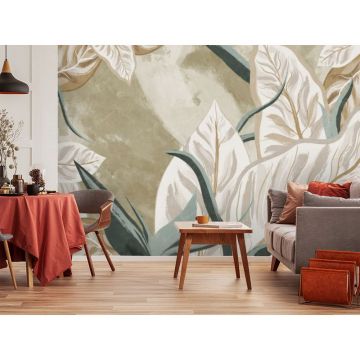 Обои виниловые на флизелине Design Studio 3D (Дизайн Студио 3Д) Avangard Крупные листья с бежевым оттенком Бесшовная Фреска Classic (AVG-011)