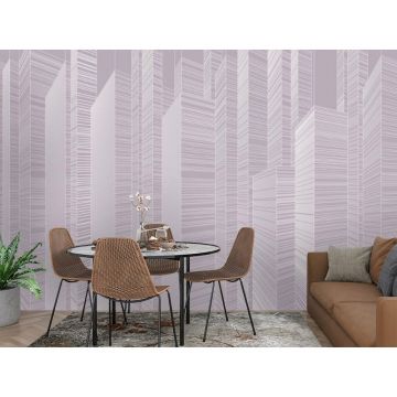 Обои виниловые на флизелине Design Studio 3D (Дизайн Студио 3Д) Line Style Абстрактные небоскребы на сиреневом Бесшовная Фреска Ultra (LST-062)