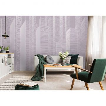 Обои виниловые на флизелине Design Studio 3D (Дизайн Студио 3Д) Line Style Абстрактные небоскребы на сиреневом Бесшовная Фреска Ultra (LST-062)