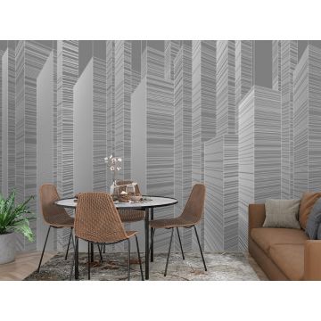 Обои виниловые на флизелине Design Studio 3D (Дизайн Студио 3Д) Line Style Абстрактные небоскребы на сером Канвас (LST-064)