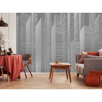 Обои виниловые на флизелине Design Studio 3D (Дизайн Студио 3Д) Line Style Абстрактные небоскребы на сером Бесшовная Фреска Classic (LST-064)