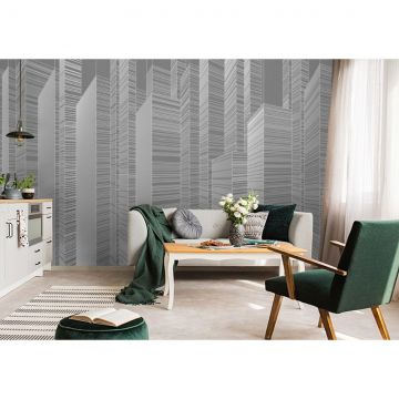 Обои виниловые на флизелине Design Studio 3D (Дизайн Студио 3Д) Line Style Абстрактные небоскребы на сером Бесшовная Фреска Ultra (LST-064)